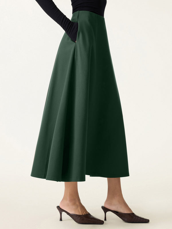 Wrinkle-Resistant High Rise Pull-on Maxi Skirts with Pockets Esses Green XS