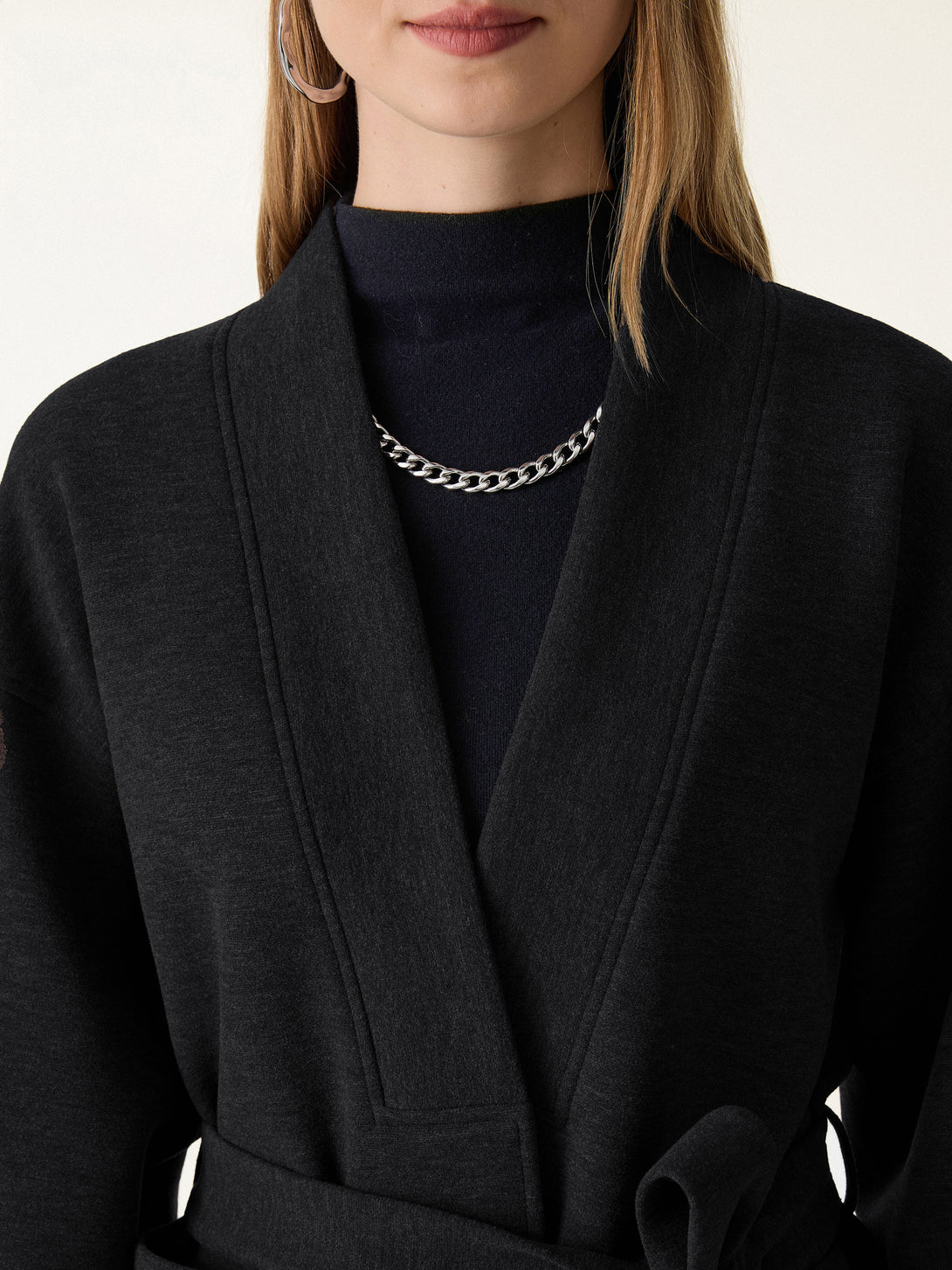 Belted Robe Style Coat with Pockets