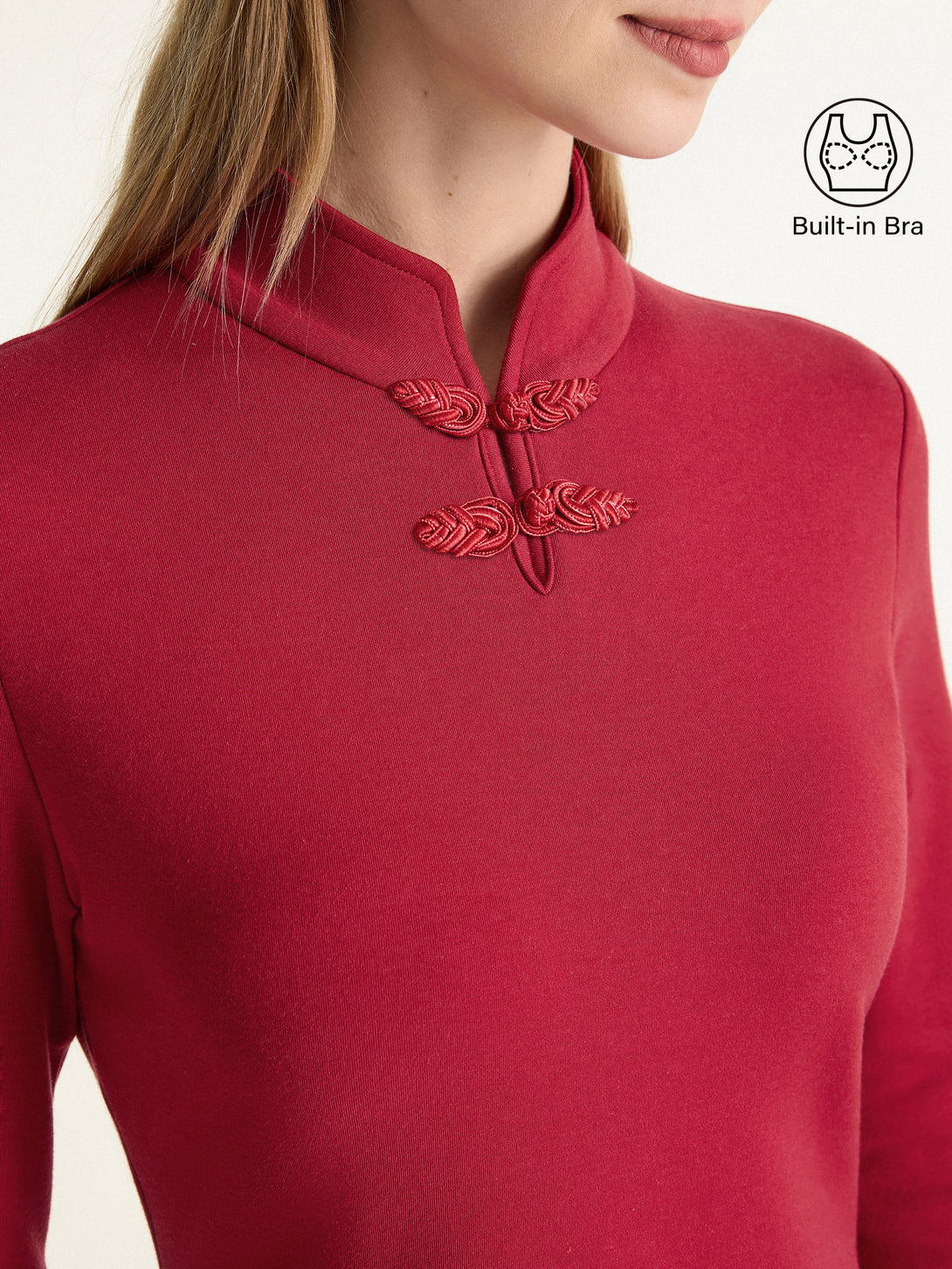 Mandarin Collar Long Sleeve Brami with Frog Buttons