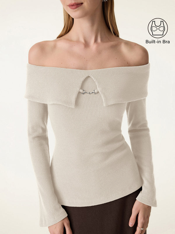 Non-Slip Metal Chain Detail Cold Shoulder Brami Beige XS