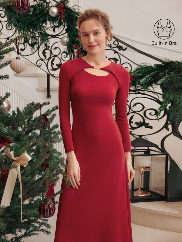 Metal Chain Detail Boatneck Midi Brami Dress