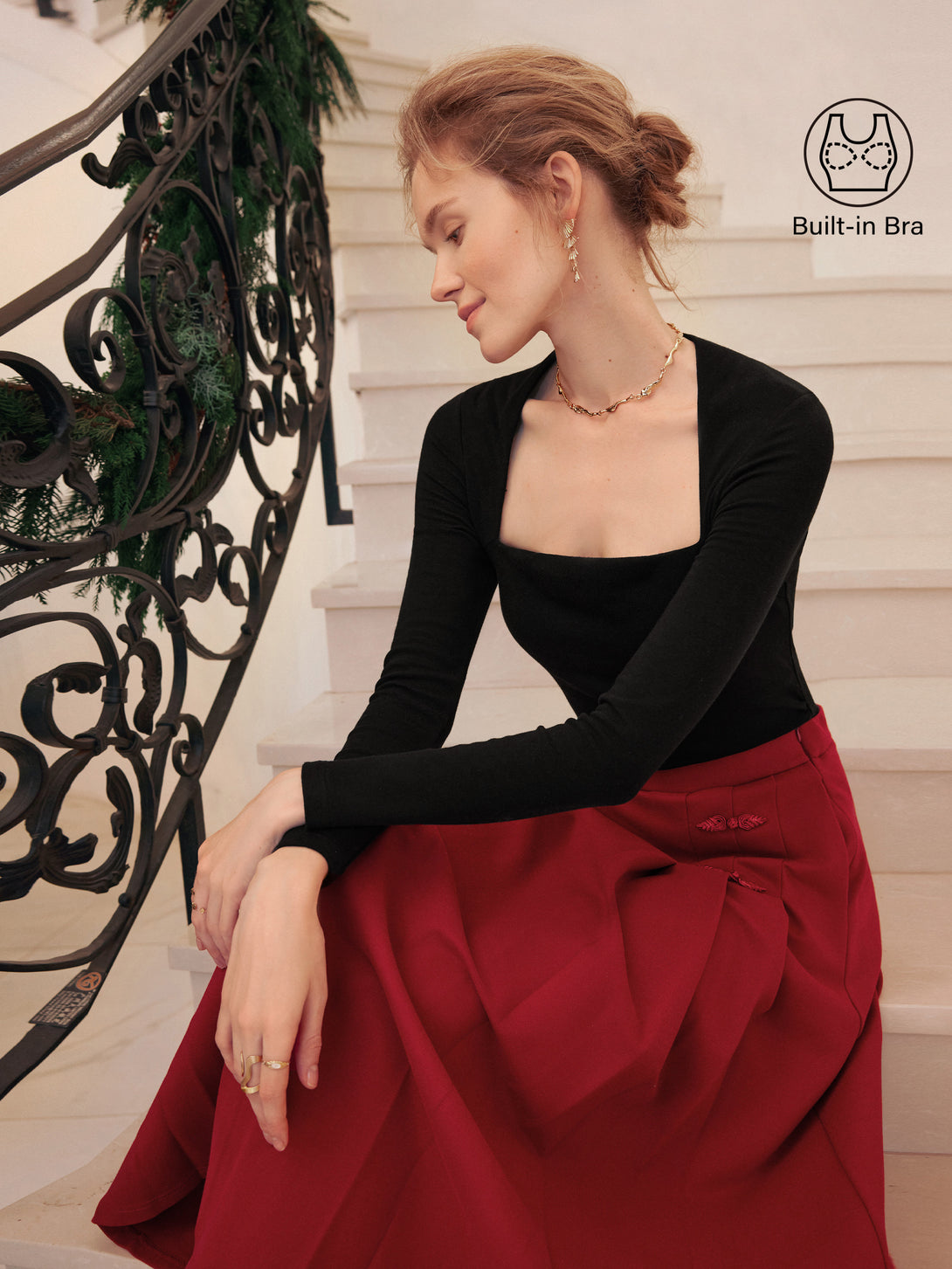 Angular Square Neck Side Ruched Brami Black XS