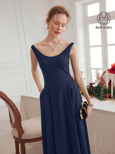 OGLmove Balletic Scoop Neck Midi Bra Dress with Pockets Squid Ink XS