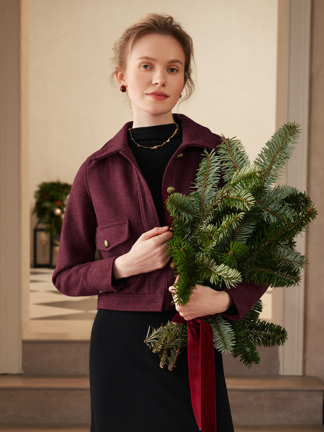 Point Collar Cargo Short Jacket Plum Berry XS