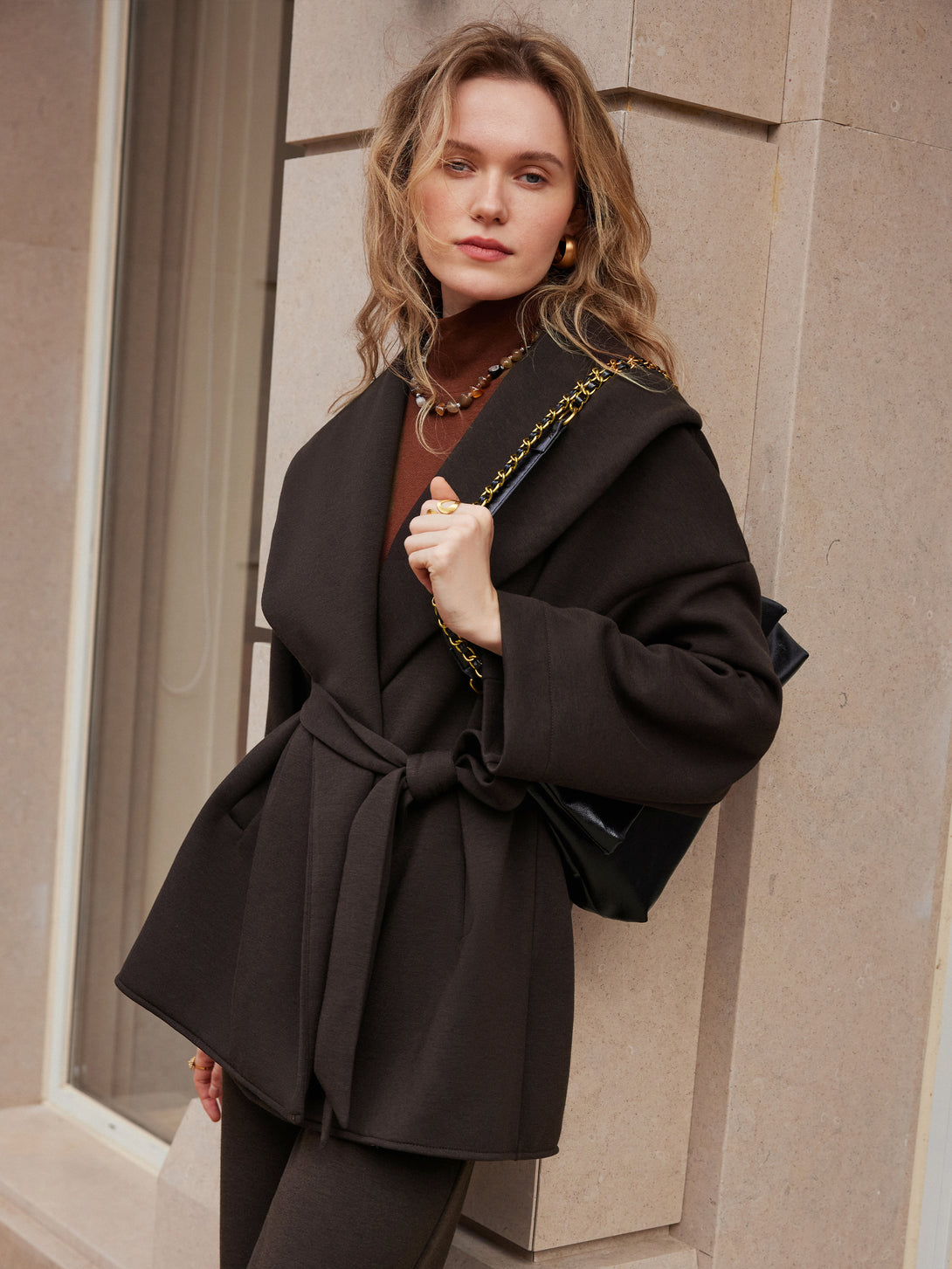 Belted Shawl Collar Robe Jacket with Pockets