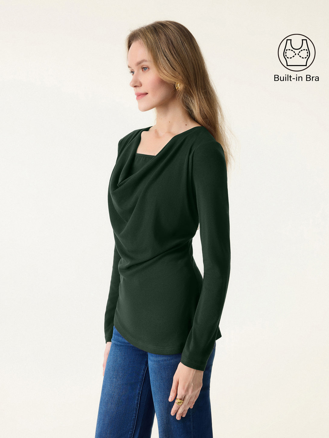 Cowl Neck Built-in Coverage Long Sleeve Brami Deep Bush XS