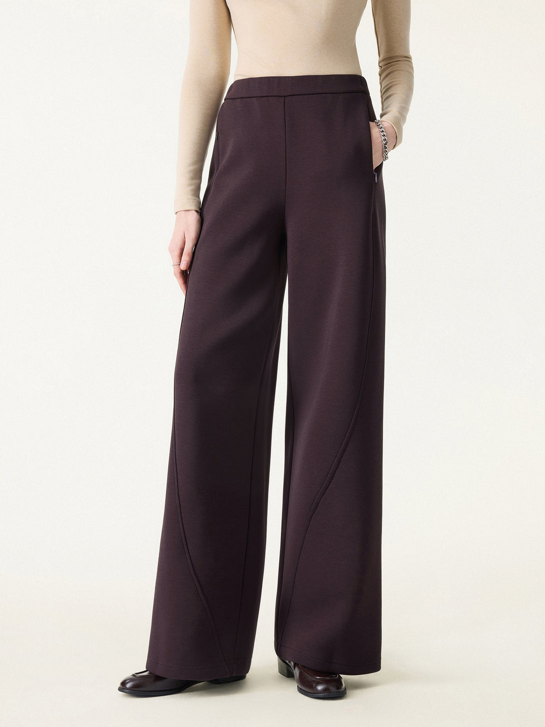 DoubleWarm High Rise Wide Leg Pull-on Pants with Pockets Regular Purple Gloam