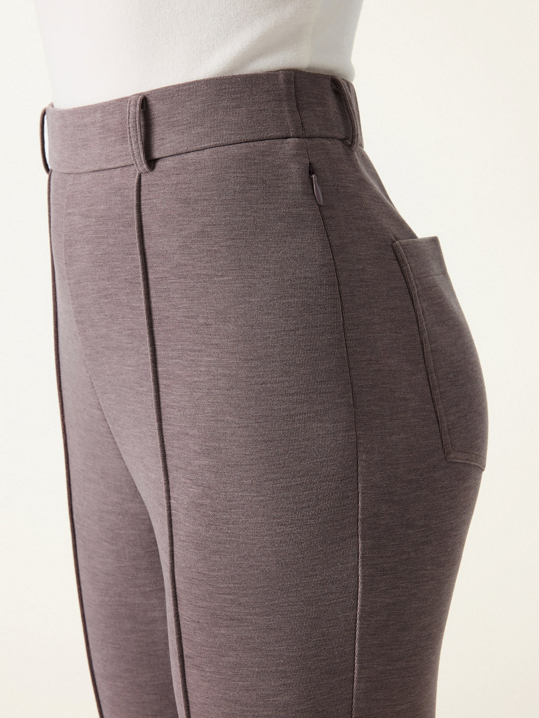Double-Faced Cozy High Rise Pintuck Pull-on Pants with Pockets