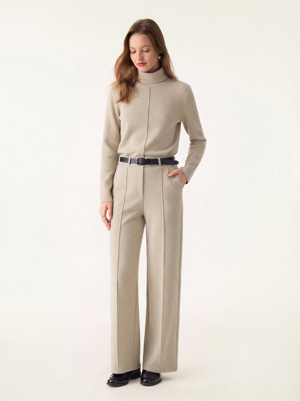 OGLmove 2Pcs Set FuzzLuxe Turtleneck Top & Regular High Waisted Straight Leg Pull On Pant Heather Morganite XXS