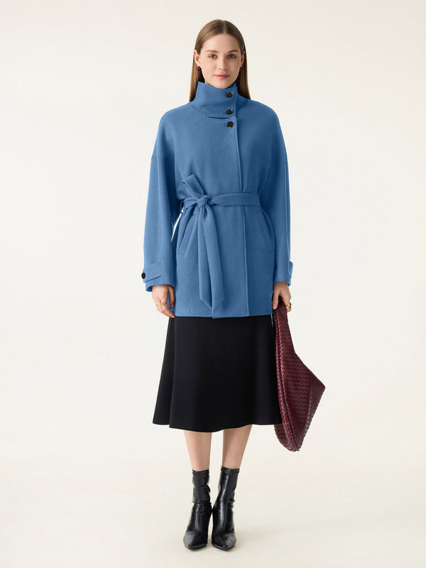 FuzzLuxe Classy Stand Collar Belted Coat