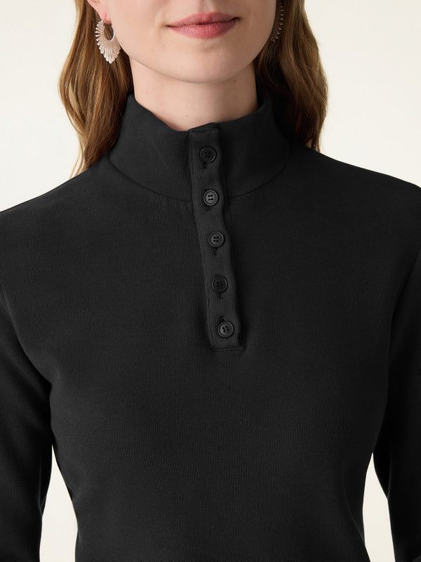 Cozy Warm Quarter Button-up Turtleneck Long Sleeve Top