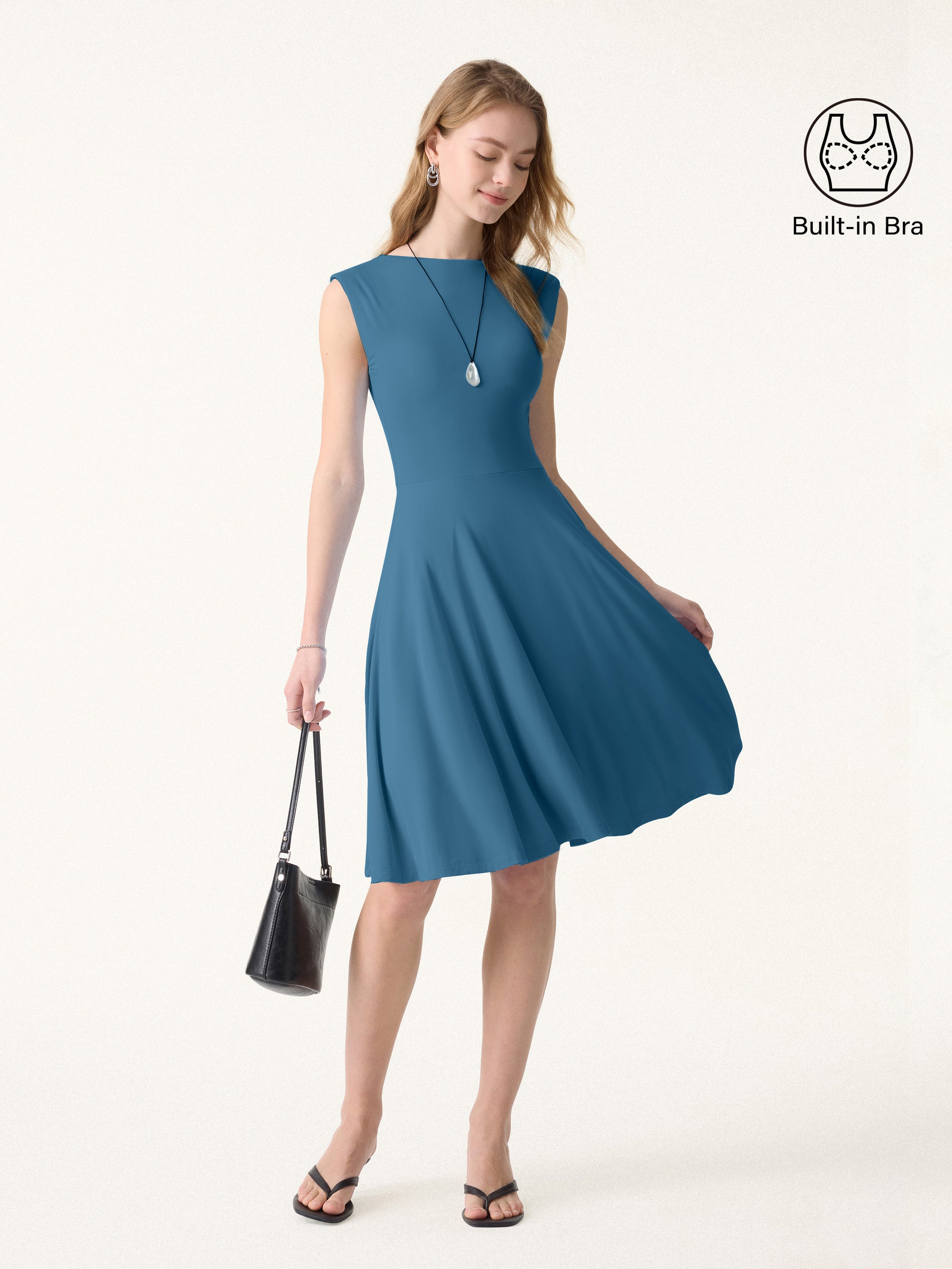 SkinKiss Boatneck Wide Shoulder Bra Dress Pockets