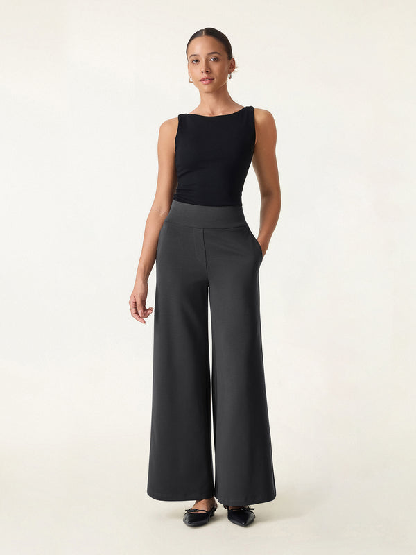 Cotton Blend High Rise Culottes with Pockets Petite Blue Charcoal