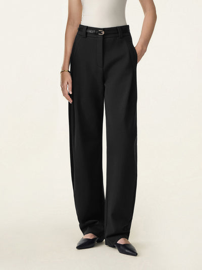 Spring Stretch Cotton High Rise Barrel Leg Pants with Pockets Regular Black