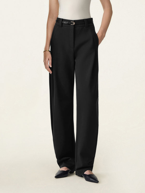 Spring Stretch Cotton High Rise Barrel Leg Pants with Pockets Regular Black