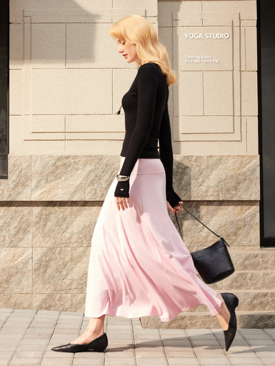 Mid Rise Flare Circle Midi Skirt with Pockets