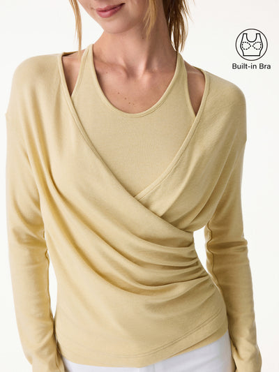 OGLmove Summer Two-Piece Set Cami with Surplice Ruched Top Biscotti XS