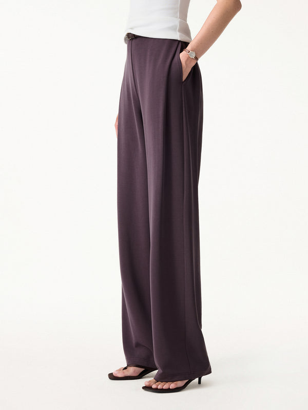 OGLmoveSandwashed High Rise Straight Leg Pull-On Pants with Pockets Regular Dark Grey Purple