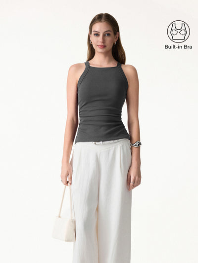 OGLmove Square Neck Ruched Rib Bra Tank