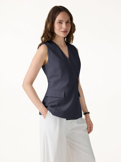 OGLmove Summer V-Neck Office Staple Waistcoat with Pockets Universe Navy XS