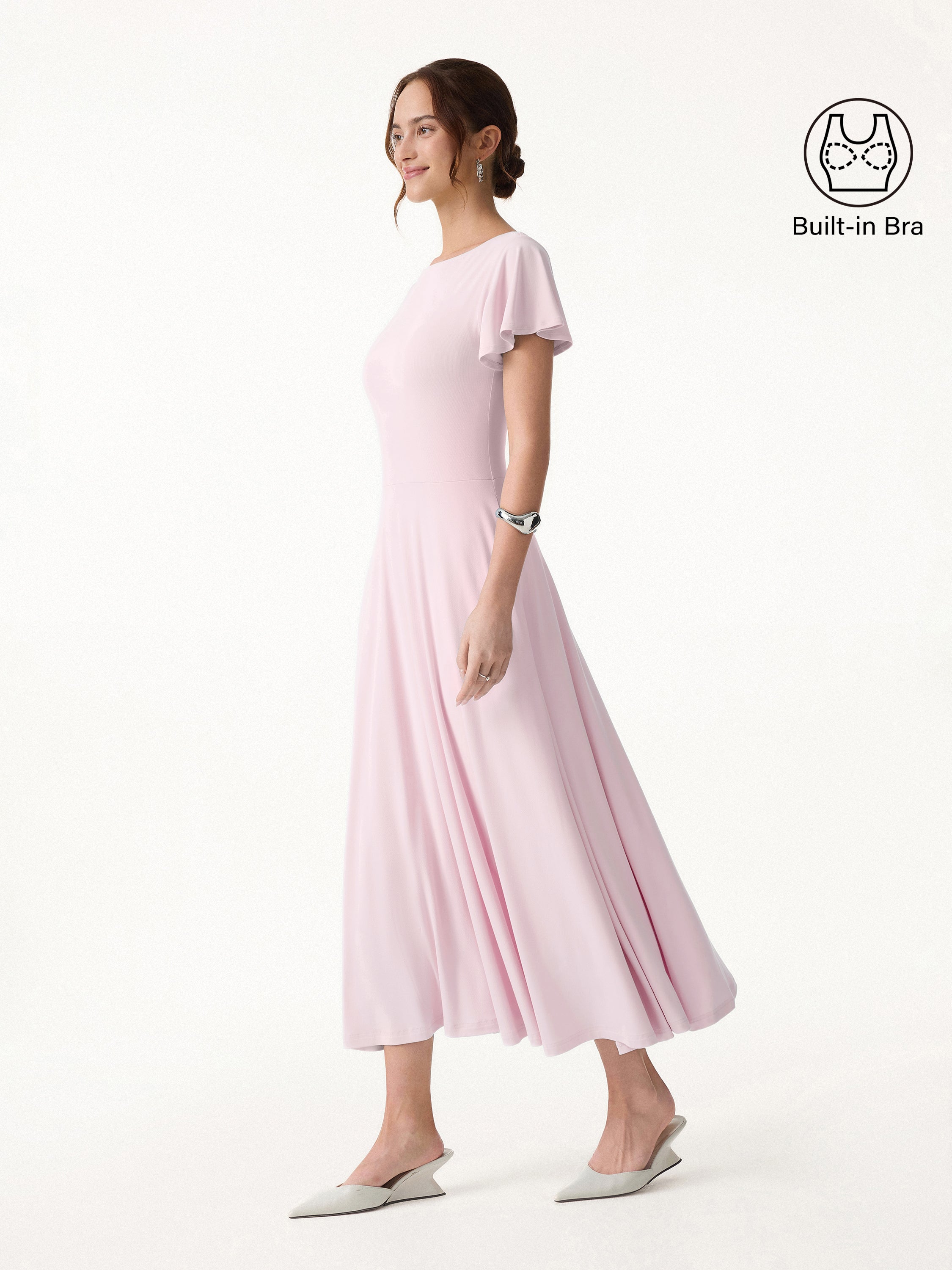 SkinKiss Boatneck Fit Flare Maxi Travel Bra Dress Pockets