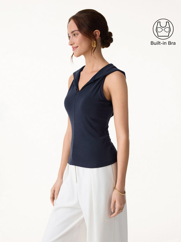 OGLmove Modal Blend 1/4 Zip Hooded Sleeveless Bra Top Deep Navy XS