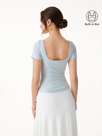OGLmove Cooling Ribbed Open Back Summer Bra Top Ice Blue XS