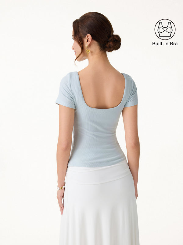 OGLmove Cooling Ribbed Open Back Summer Bra Top Ice Blue XS