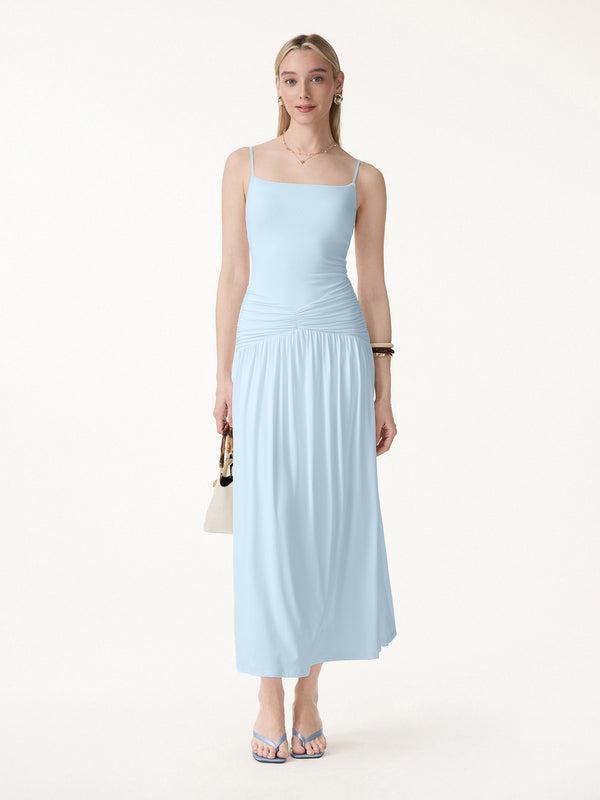 OGL Not-See-Thru Spaghetti Gathered Maxi Bra Dress  OGLmove