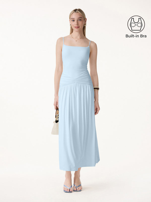 bralette under maxi dress Casual Fitted Sky Glass/L Maxi Dresses Sleeveless Square Neck Women Dresses OGLmove