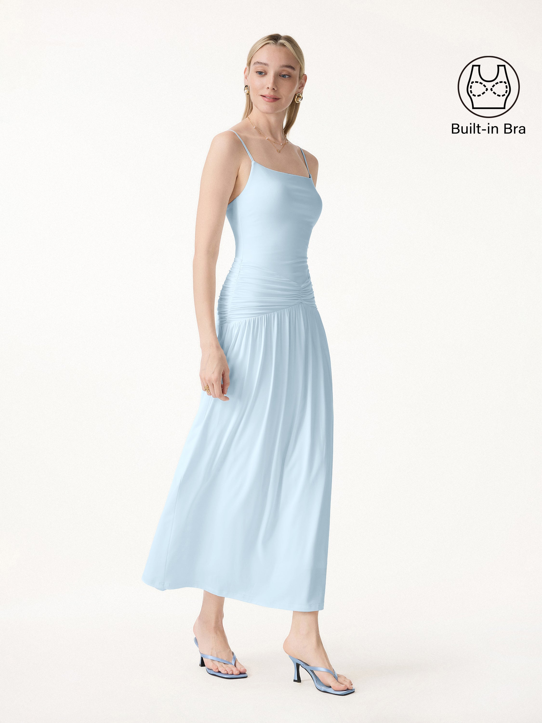 OGL Not-See-Thru Spaghetti Gathered Maxi Bra Dress – OGLmove