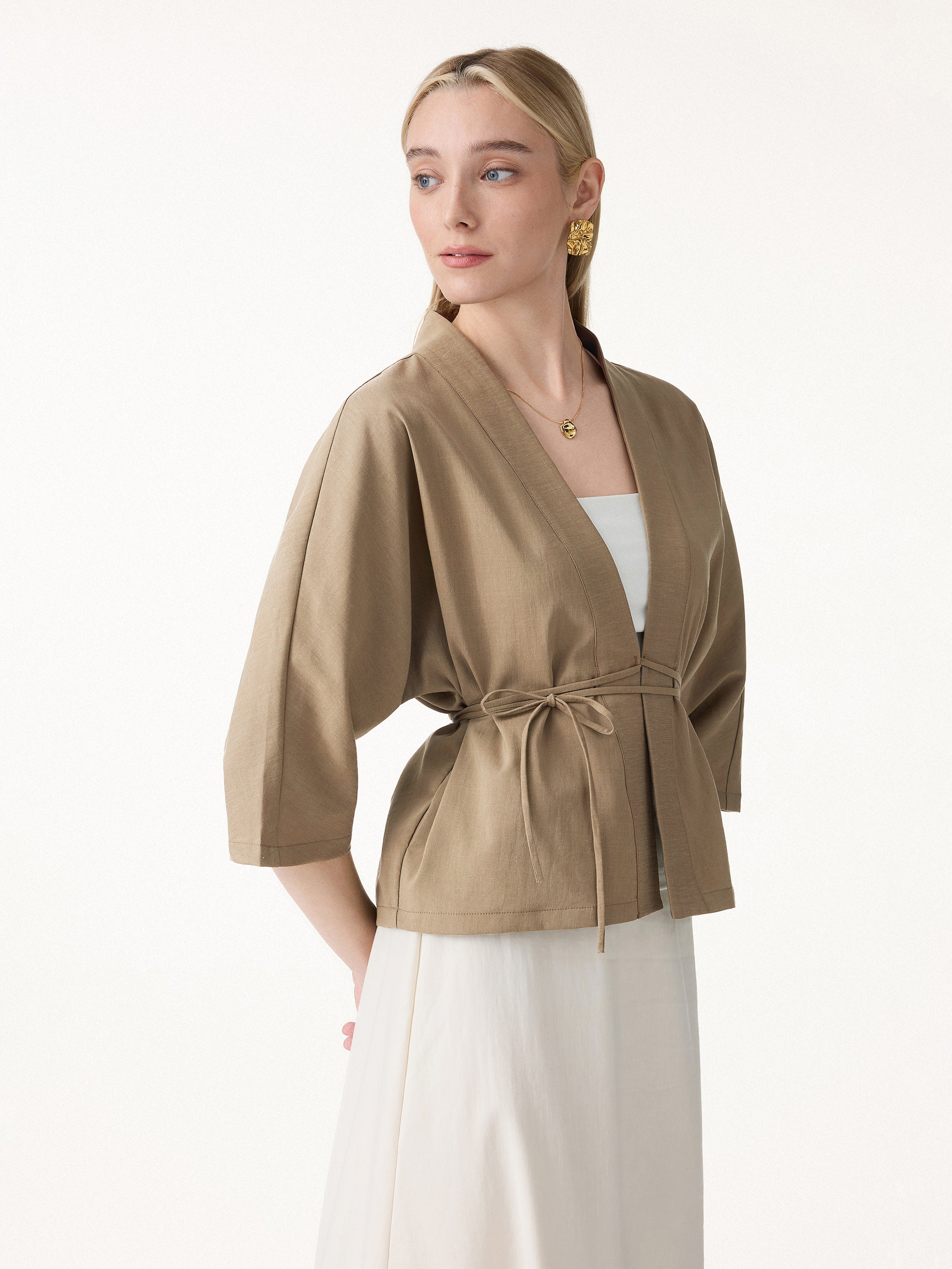 Lyocell Linen 3 4 Sleeve Cardigan
