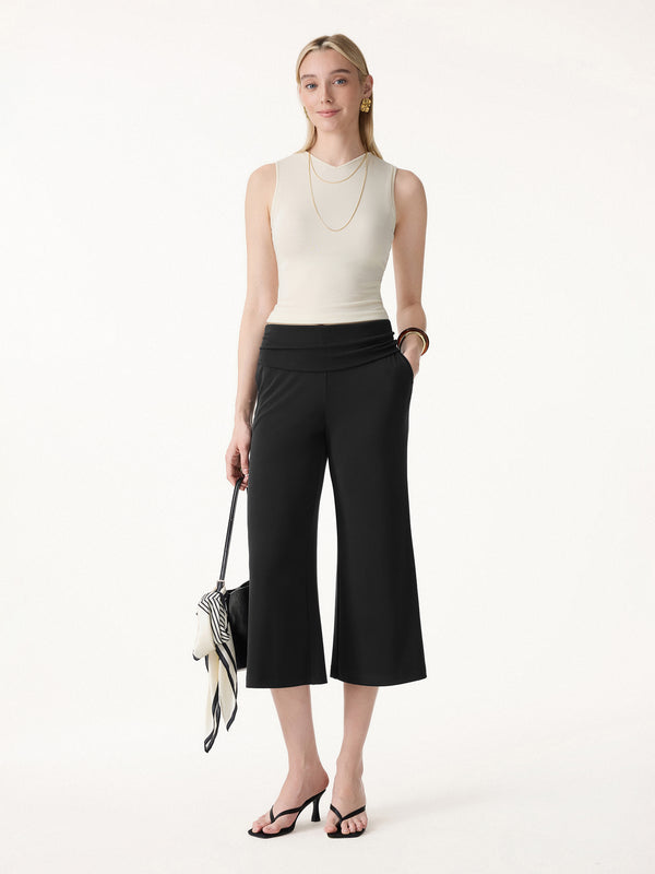 OGLmove Sandwashed Modal Fold-Down Waist Flared Leg Pants Regular Black