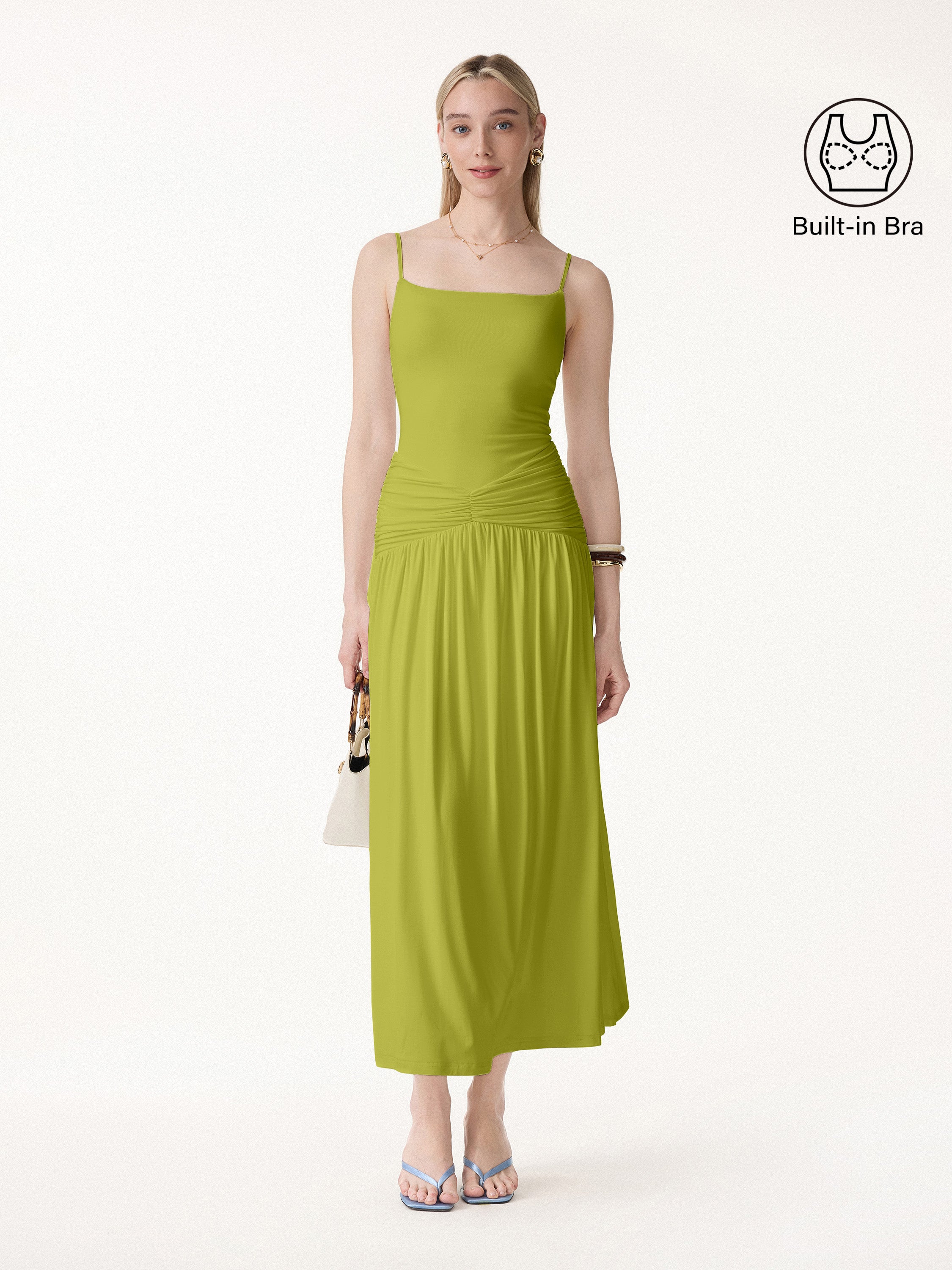 Not See Thru Spaghetti Gathered Maxi Bra Dress