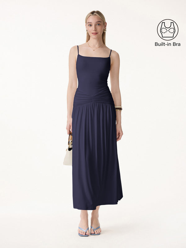 OGLmove Not-See-Thru Spaghetti Maxi Bra Dress Midnight Navy XS