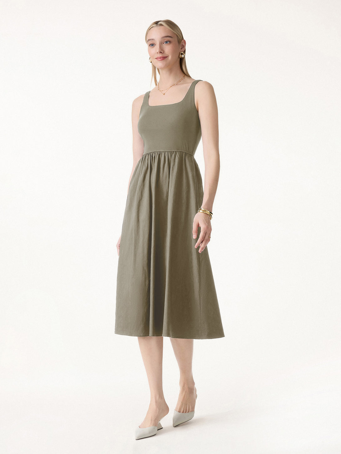 deep v line dress Deep V Neck Mikado A Line Dress with Pockets main image 1