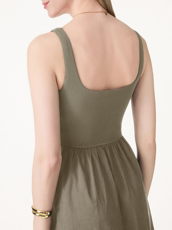 Casual Regular Fit Desert Sage Green/L Midi Dresses Sleeveless Square Neck Women Dresses OGLmove