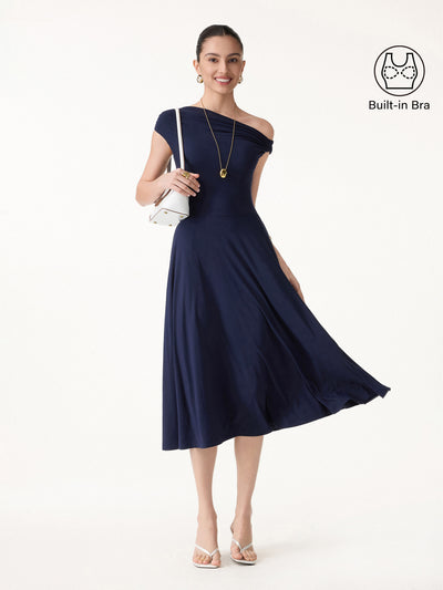 midi dress with built in bra Shelf Tube Slip into effortless elegance with our Cream and Black Print Built CurvySweet Thea Women's Built-in Bra