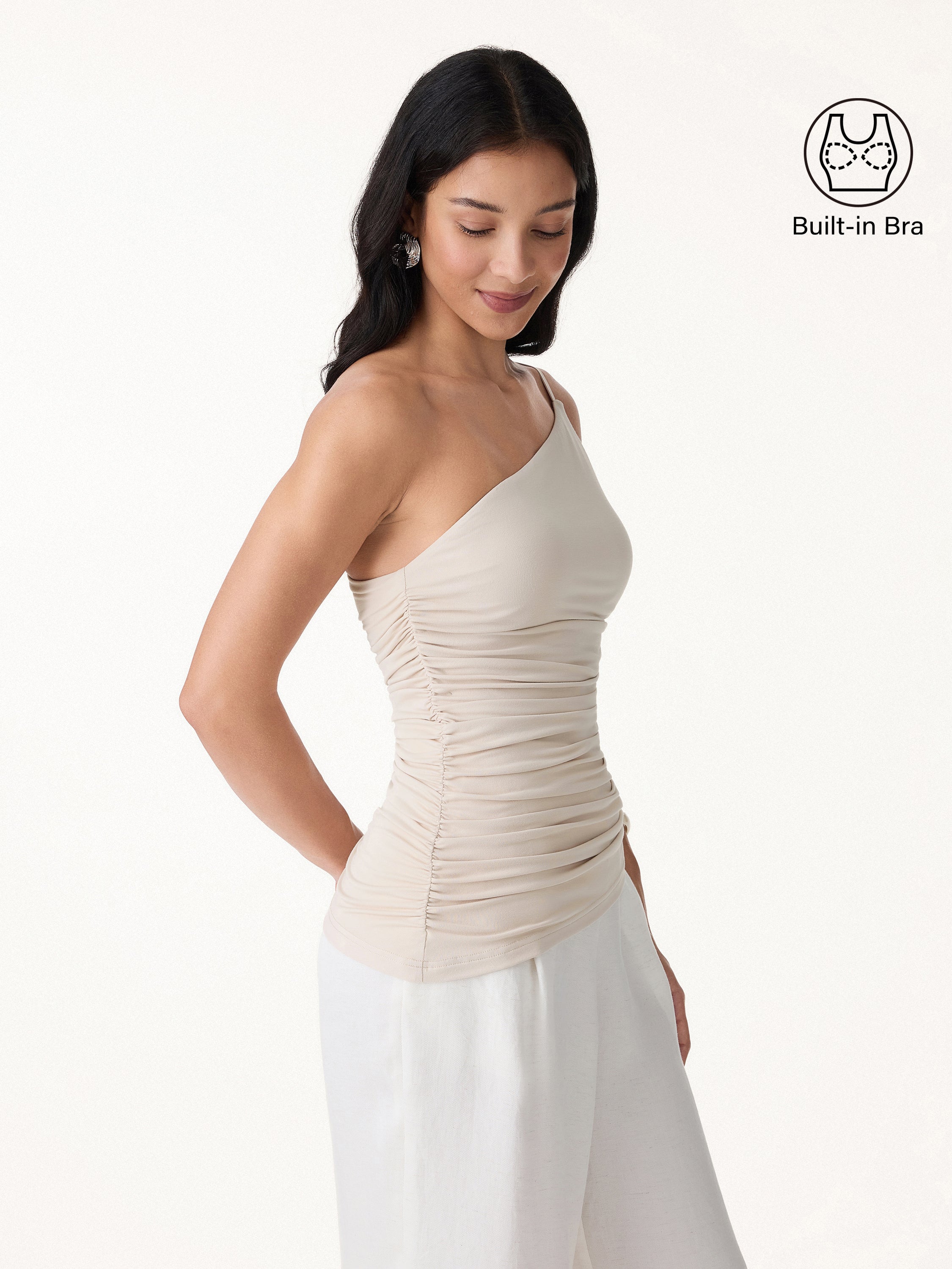 SkinKiss Ruched One Shoulder Asymmetrical Bra Top