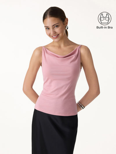 OGLmove Stretch Linen Cowl Neck Bra Tank Pink Pearl XS