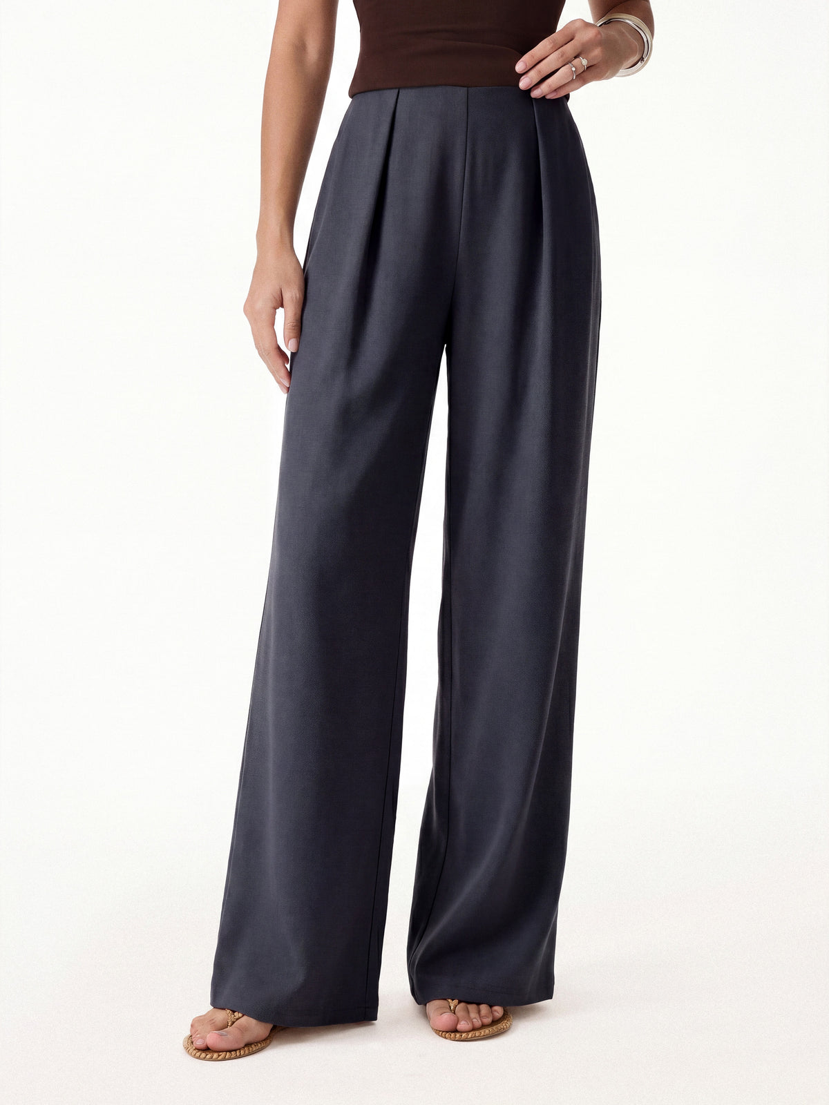 Linen Like Wide Flare Pant Pockets