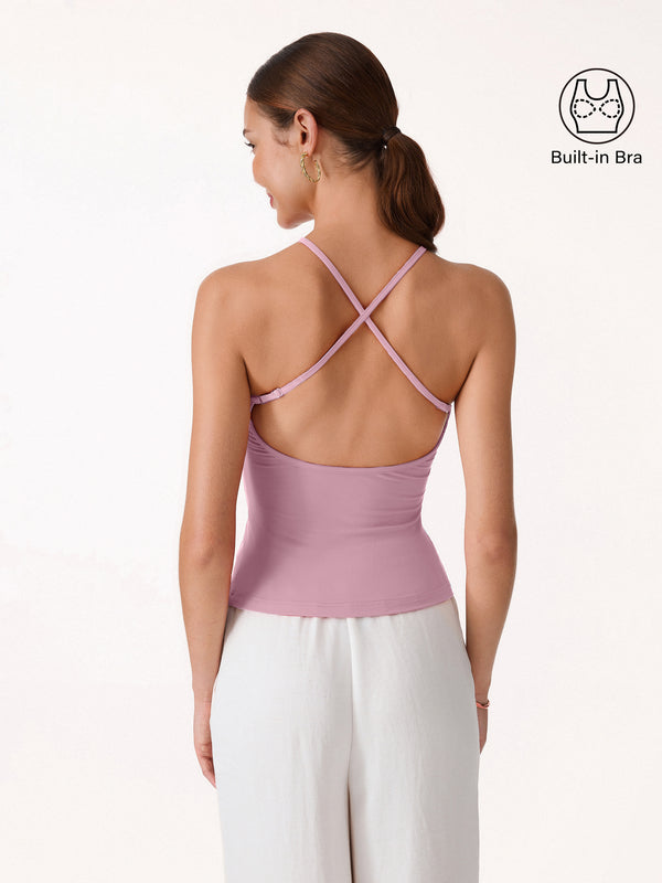 OGLmove SkinKiss Round Neck Cross-Back Bandless Bra Top Rose Mauve XS