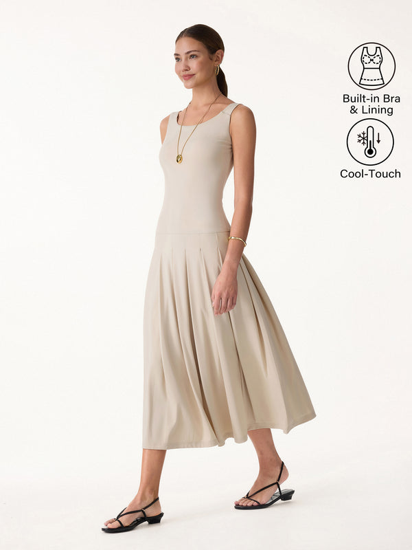 OGLmove CoolTouch Multi-Wear Pleated Midi Bra Dress Limestone XS