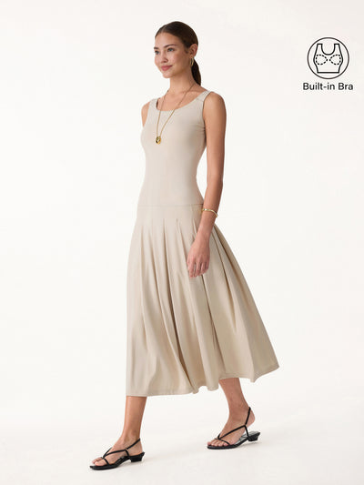 OGLmove CoolTouch Multi-Wear Pleated Midi Bra Dress Limestone XS