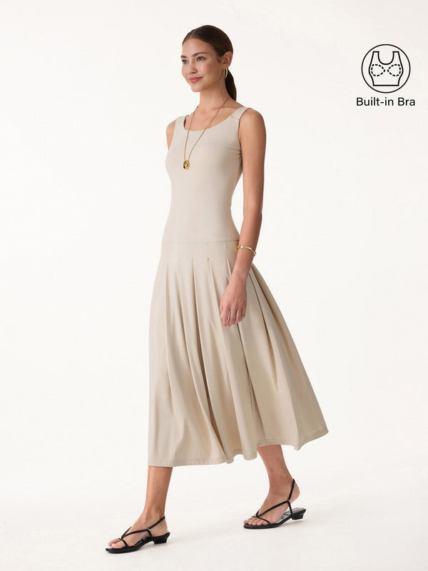 OGLmove CoolTouch Multi-Wear Pleated Midi Bra Dress Limestone XS