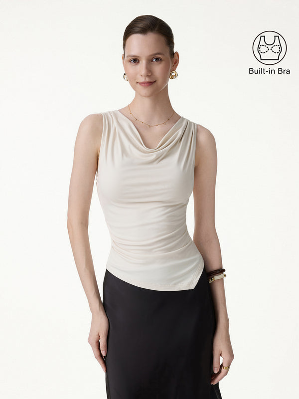 OGLmove Cowl Neck Asymmetrical Sleeveless Bra Top Fog XS