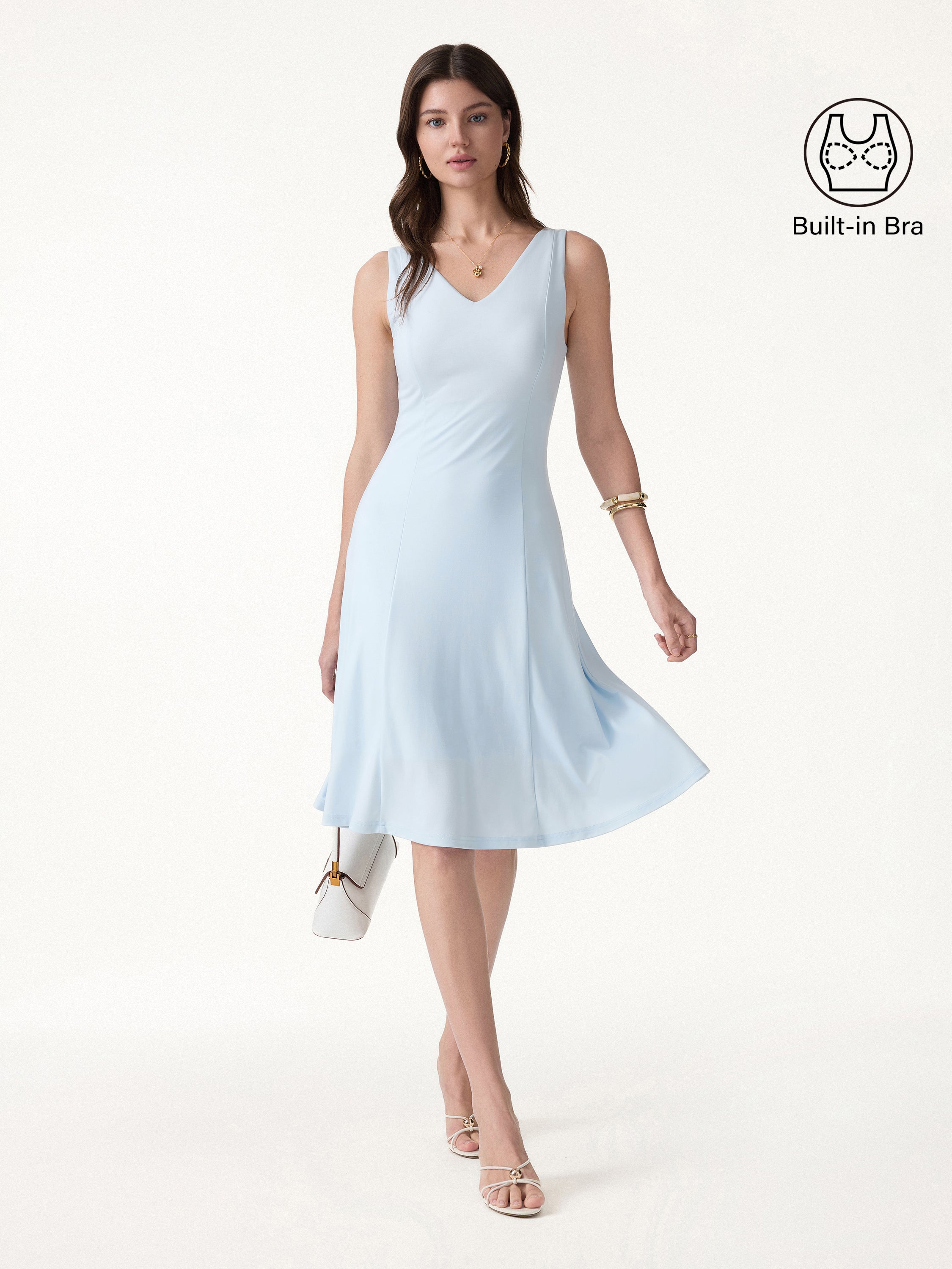 Casual Daily Regular Fit Ancora/L Midi Dresses Sleeveless V-neck Women Dresses OGLmove