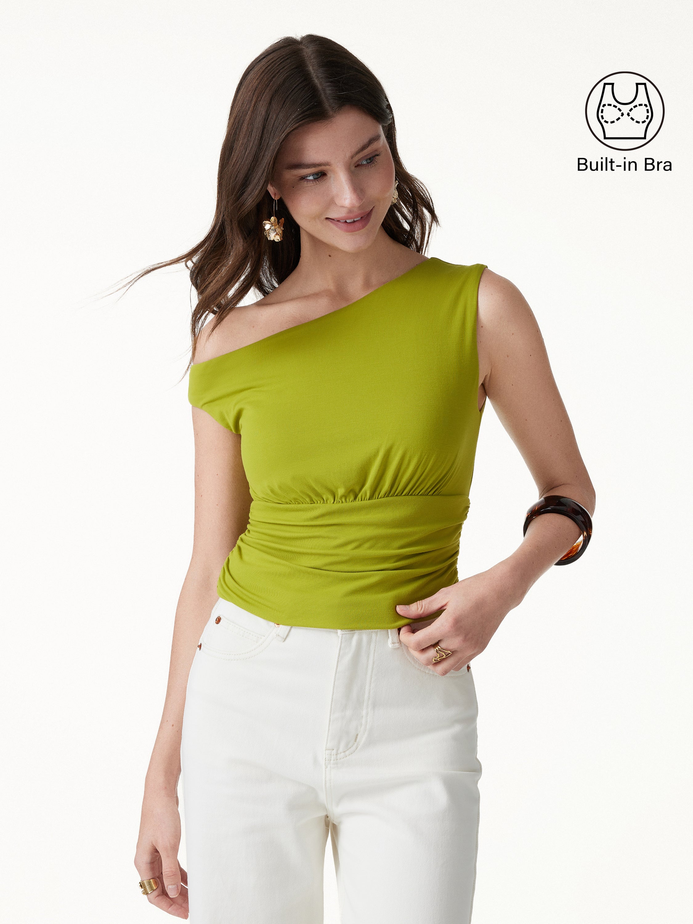 SkinKiss Asymmetrical Neck Cropped Ruched Bra Top
