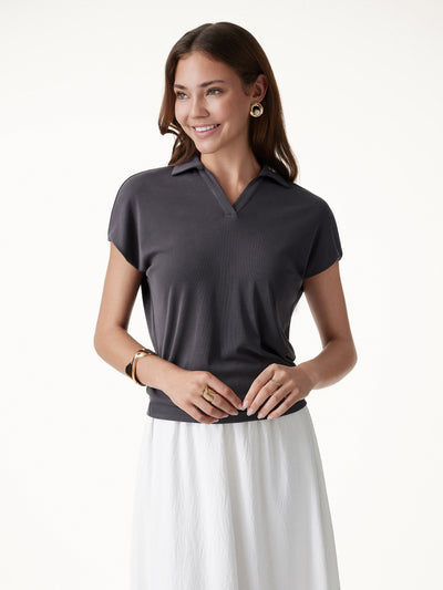 OGLmove Sandwashed Modal Polo Neck Cap Sleeve Top