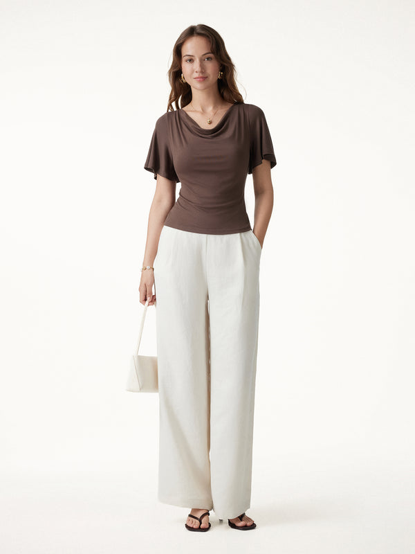OGLmove Cowl Neck Flutter Sleeve Bra Top